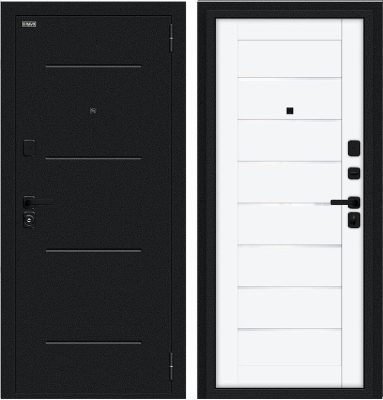 Дверь Браво Техно/SBlack Букле черное/White Silk